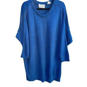 Croquet Club Vintage Womens Blue Oversized 3/4 Sleeve Pullover Knit Sweater Dres